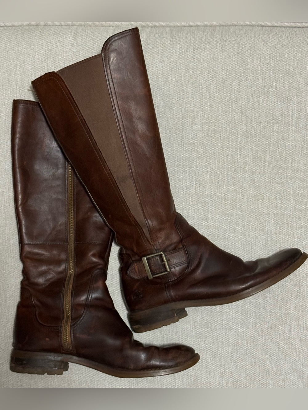 Woman’s Leather Timberland Boots-Sz 8-Brown-SideZip-Small Heel-Gently Used